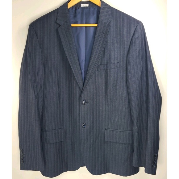 Calvin Klein Mens L Short Pinstripe Suit Jacket Blazer Black Gray Two-Button - Picture 2 of 5